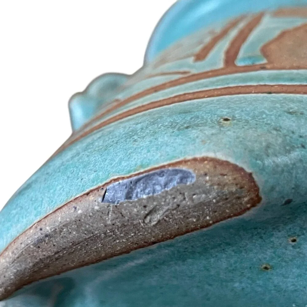 VIntage Studio Art Pottery Vase Signed Maureen Mills Blue Green Footed Base